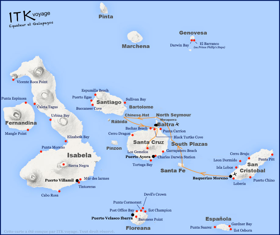 archipel, 1, superior, cruise, galápagos, itinerary, map, 4da