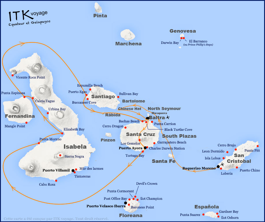 archipel, 1, superior, cruise, galápagos, itinerary, map, 8da