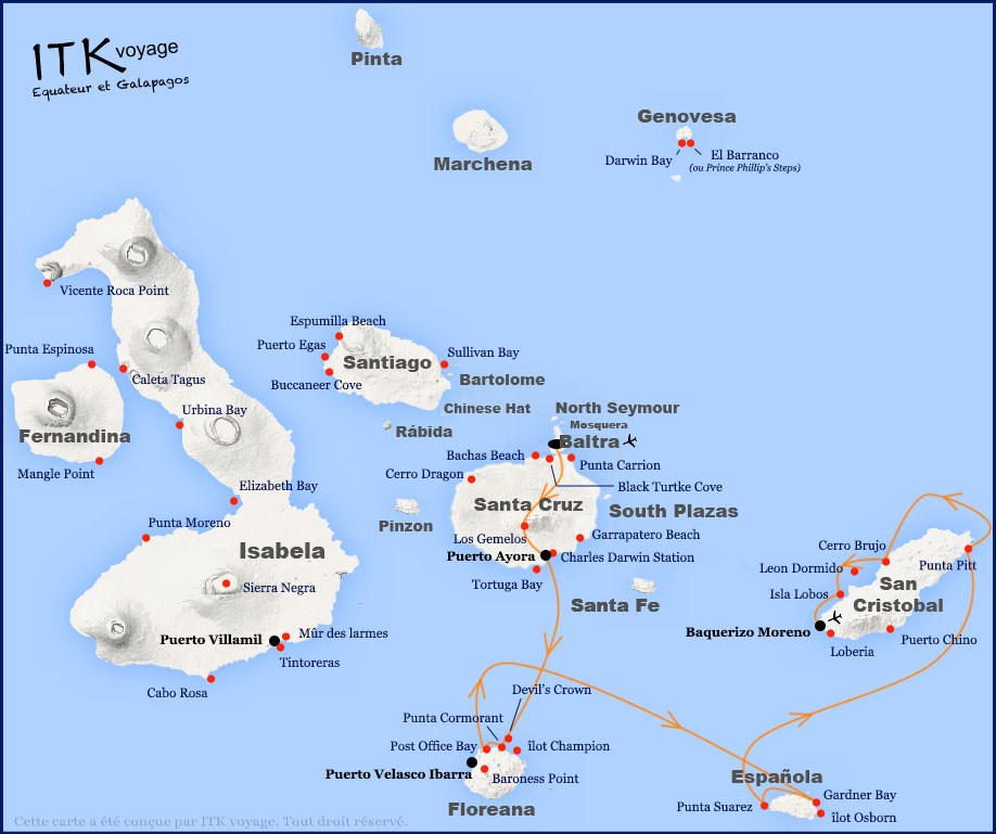 archipel, 2, superior, cruise, galapagos, itinerary, map, 5db