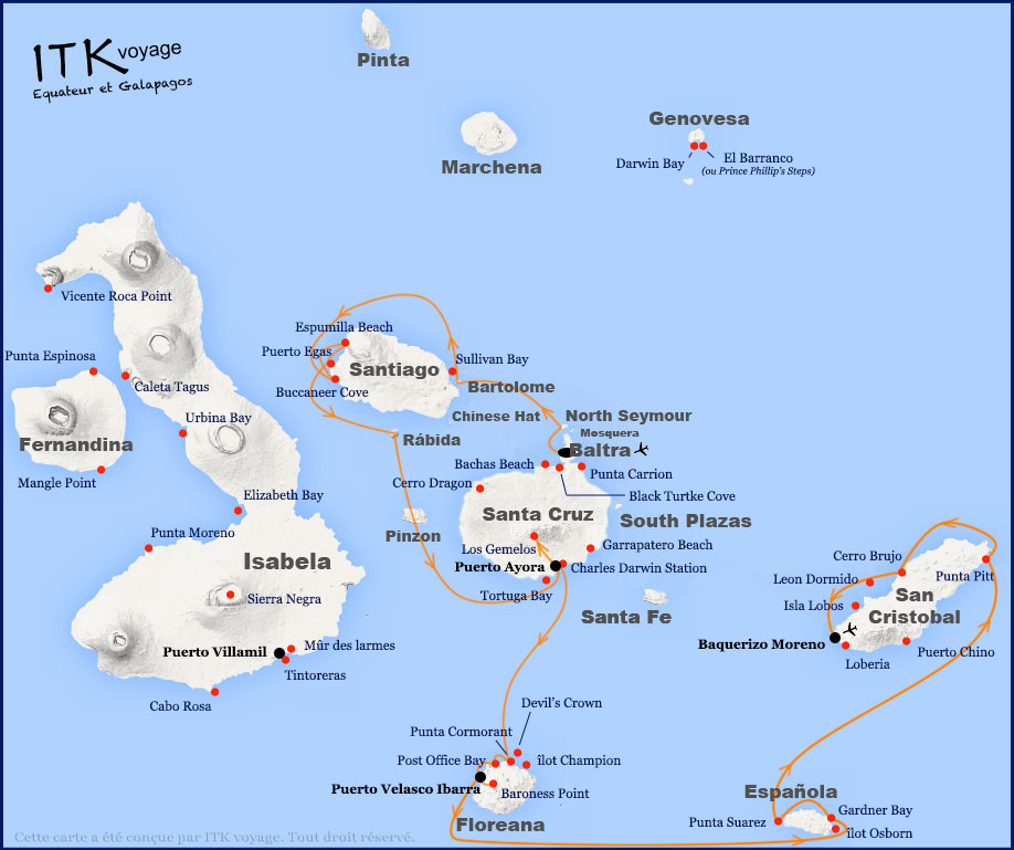 archipel, 2, superior, cruise, galapagos, itinerary, map, 8db