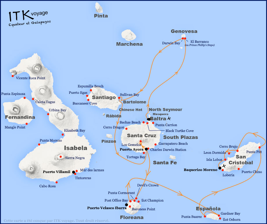 archipel, 1, superior, cruise, galápagos, itinerary, map, 8db