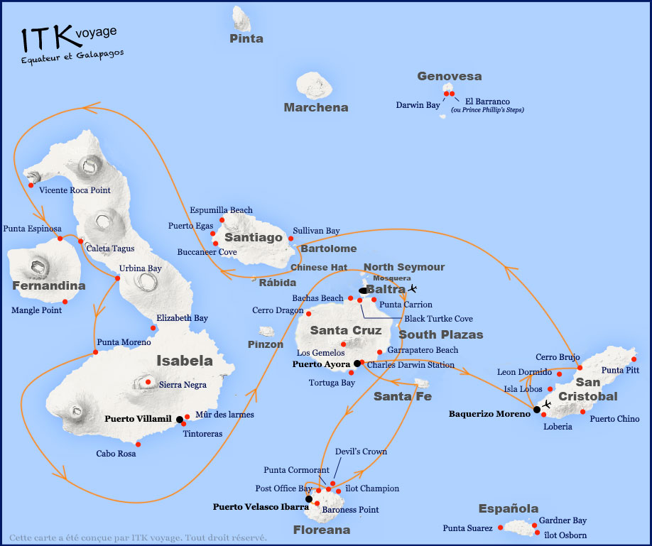 calypso, cruise, dive, galápagos, itinerary, map, 8d
