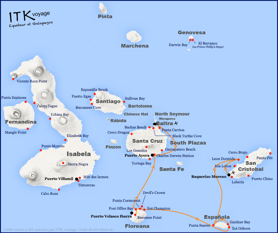 cormorant, luxe, cruise, galápagos, itinerary, map, 4d