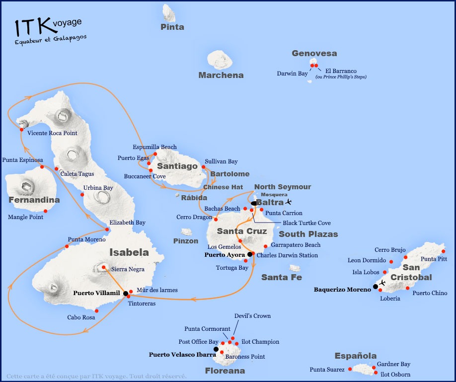 cormorant, luxe, cruise, galápagos, itinerary, map, 8da