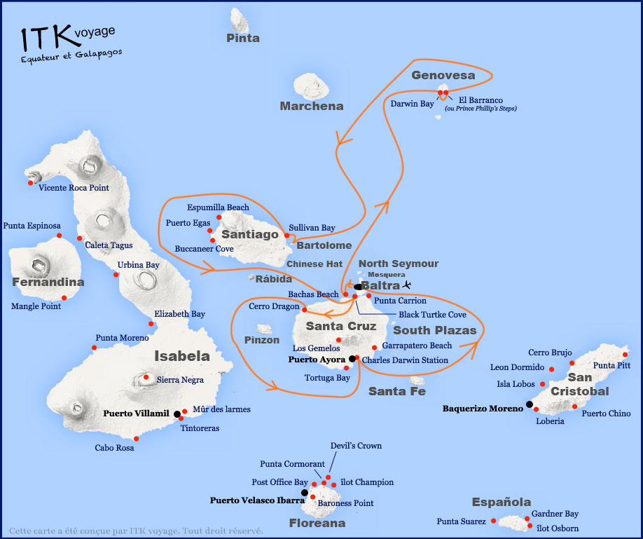 eden, comfort, cruise, galápagos, itinerary, map, 5d
