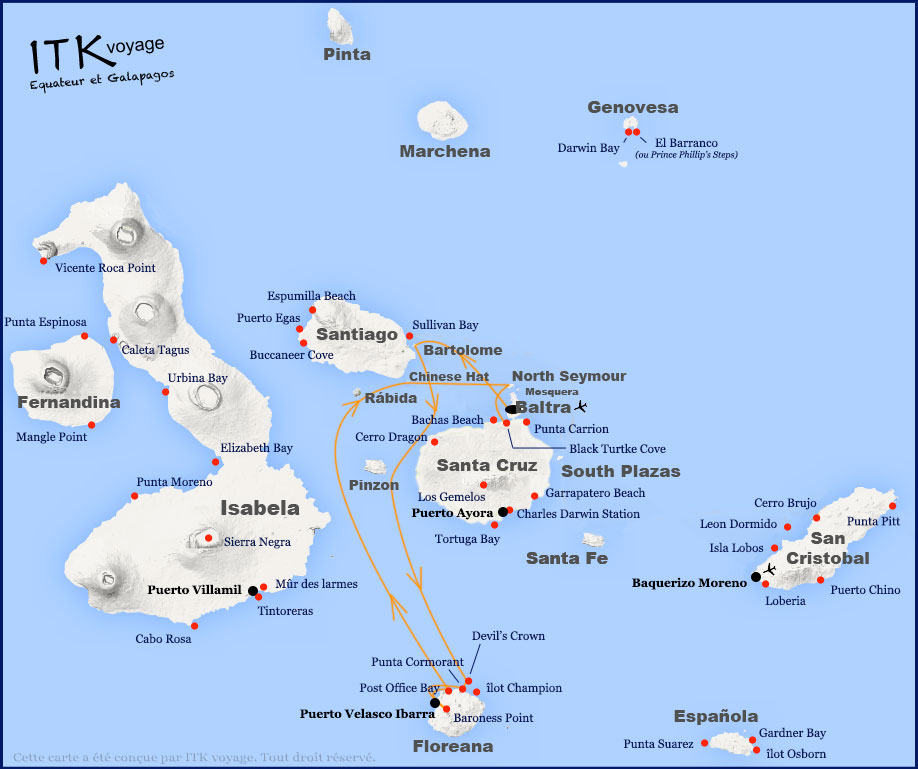 catamaran, endemic, luxe, cruise, galápagos, itinerary, 4d, map,