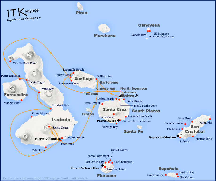 catamaran, endemic, luxe, cruise, galápagos, itinerary, 6df, map