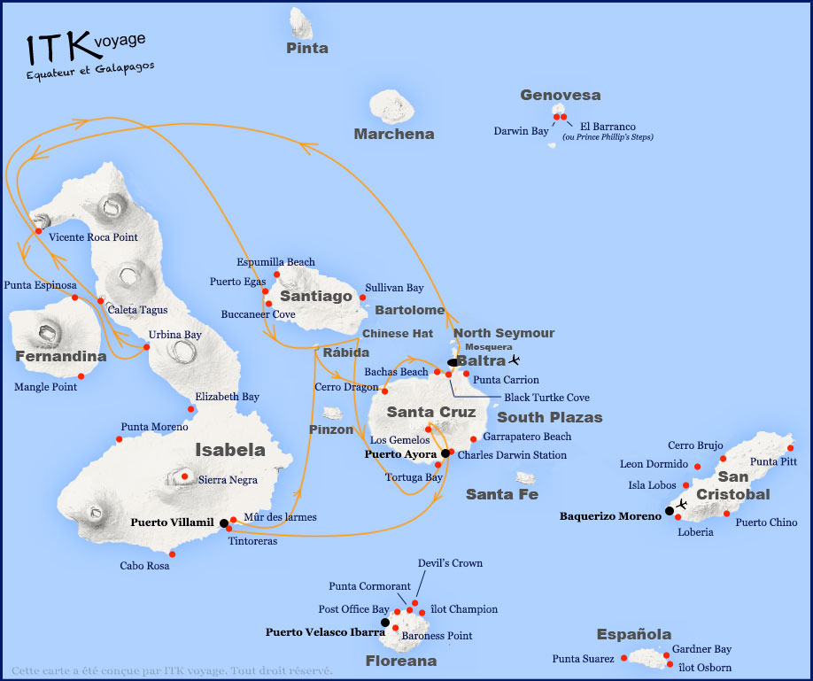 fragata, comfort, cruise, galápagos, itinerary, map, 8d, d