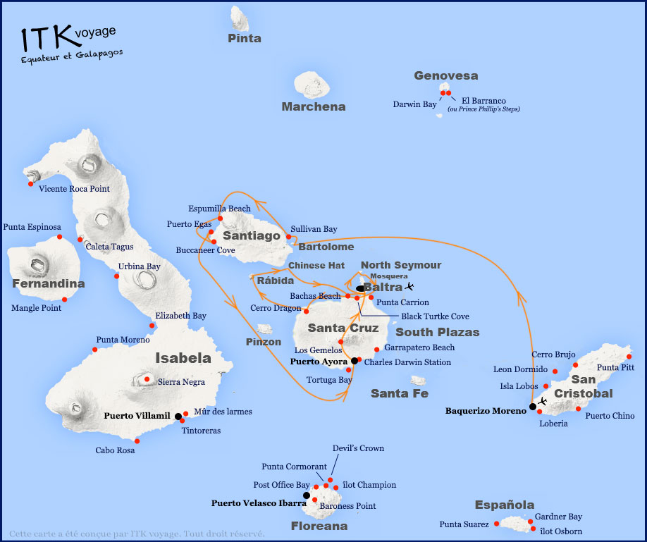 grand, queen, beatriz, luxe, cruise, galapagos, itinerary, map, 8db