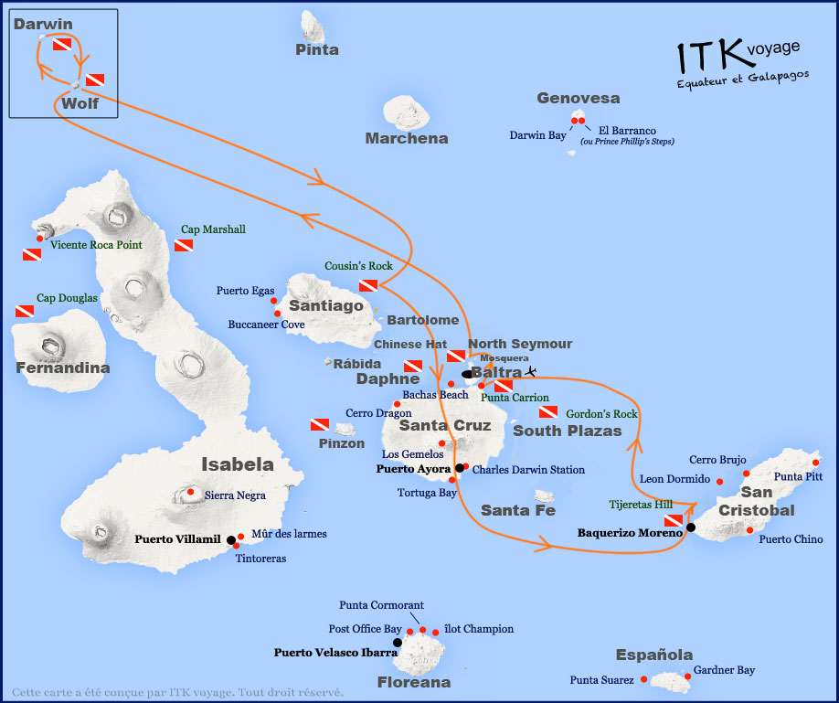 humboldt, dive, cruise, galápagos, itinerary, map, 8d