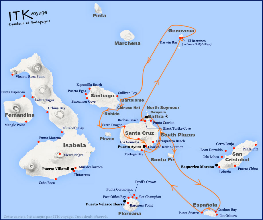 mary, anne, superior, cruise, galápagos, itinerary, map, 8d, east
