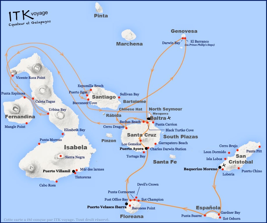 monserrat, superieur, cruise, galápagos, itinerary, map, 11d, cda