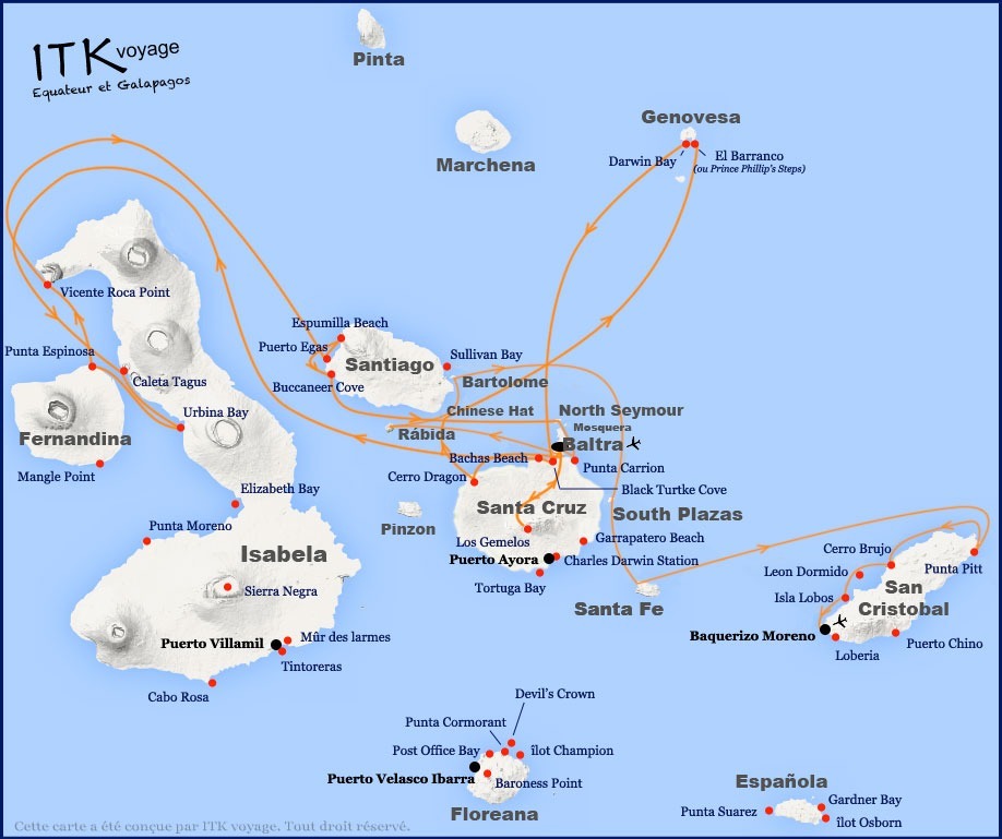 monserrat, superieur, cruise, galápagos, itinerary, map, 12D, dab