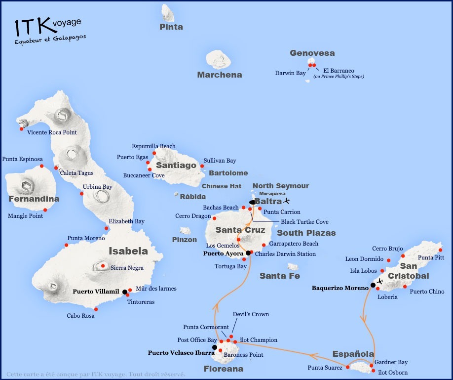 monserrat, superieur, cruise, galápagos, itinerary, map, 4d, C