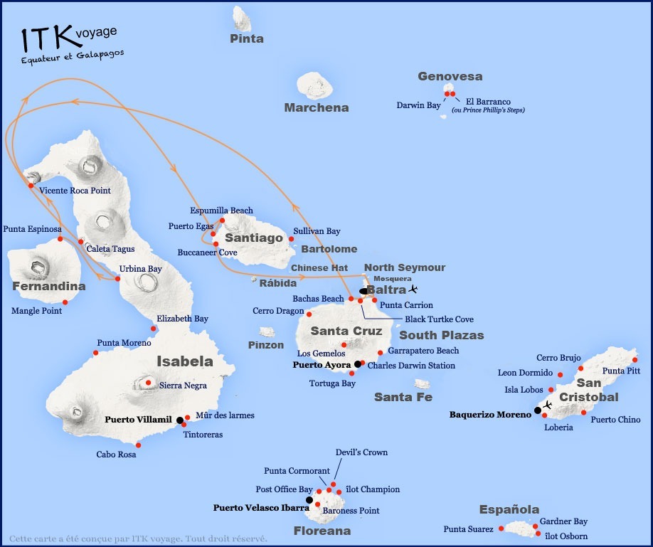 monserrat, superieur, cruise, galápagos, itinerary, map, 5d, a