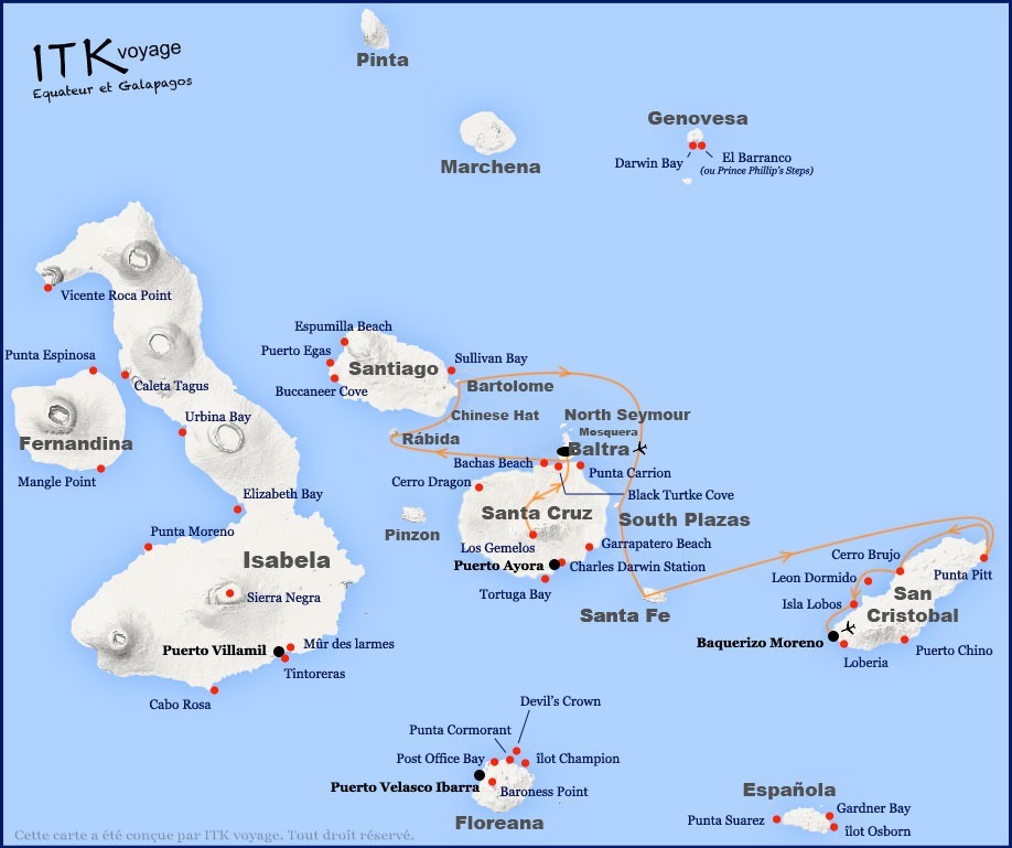 monserrat, superieur, cruise, galápagos, itinerary, map, 5d, b
