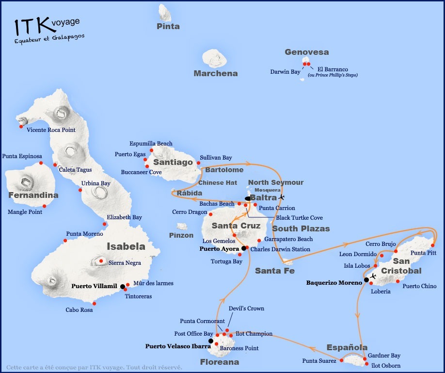 monserrat, superieur, cruise, galápagos, itinerary, map, 8d, bc
