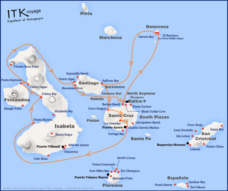 nemo, III, superior, cruise, galápagos, itinerary, map, 8da