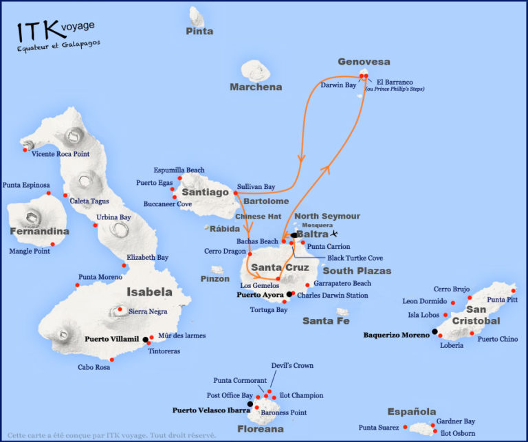 nemo, III, superior, cruise, galápagos, itinerary, map, 4da