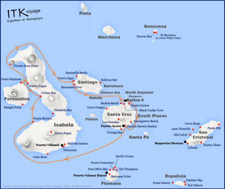 nemo, III, superior, cruise, galápagos, itinerary, map, 5da
