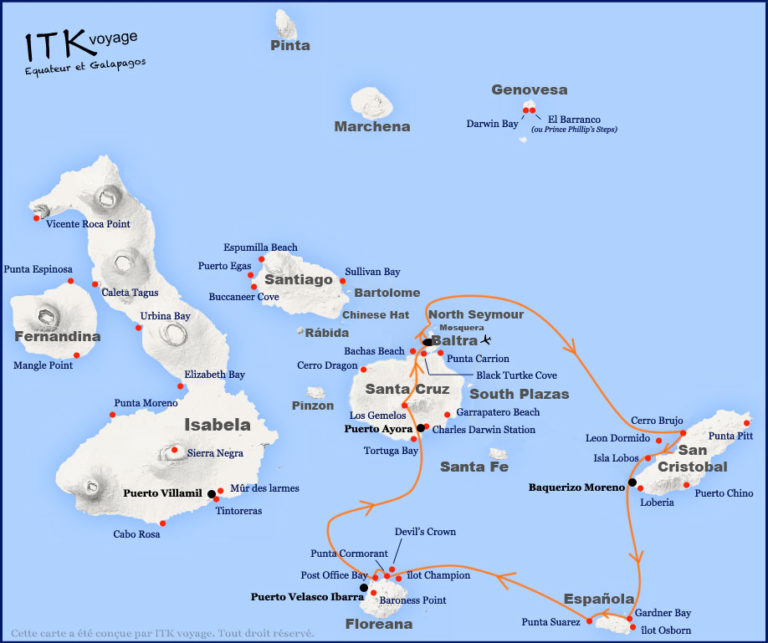 nemo, III, superior, cruise, galápagos, itinerary, map, 5db