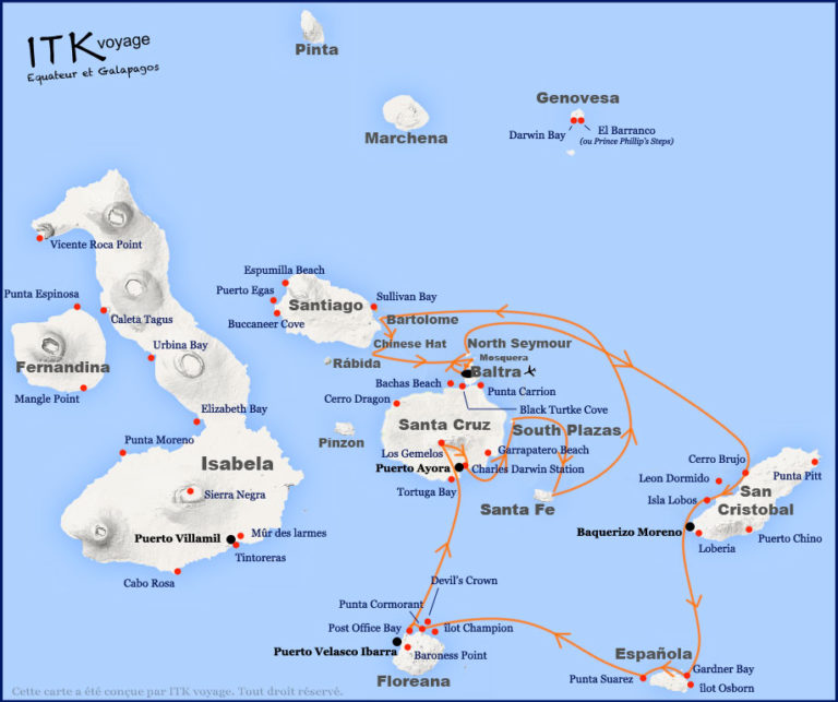nemo, III, superior, cruise, galápagos, itinerary, map, 8db