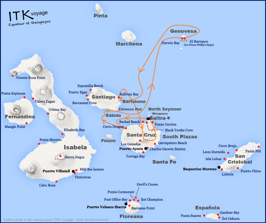 odyssey, superior, cruise, galapagos, itinerary, map, 5d