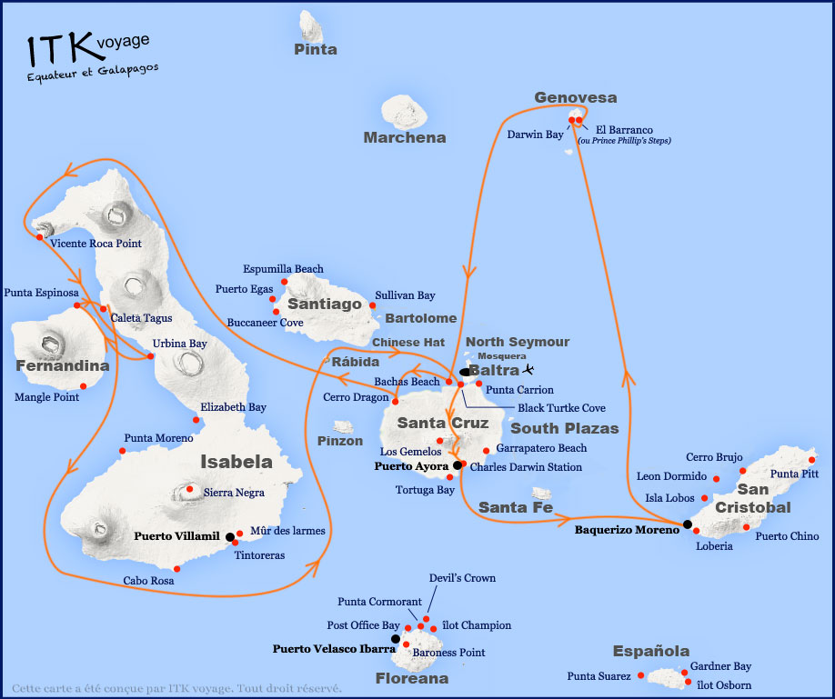 galápagos, origin, luxe, cruise, itinerary, map, 8db