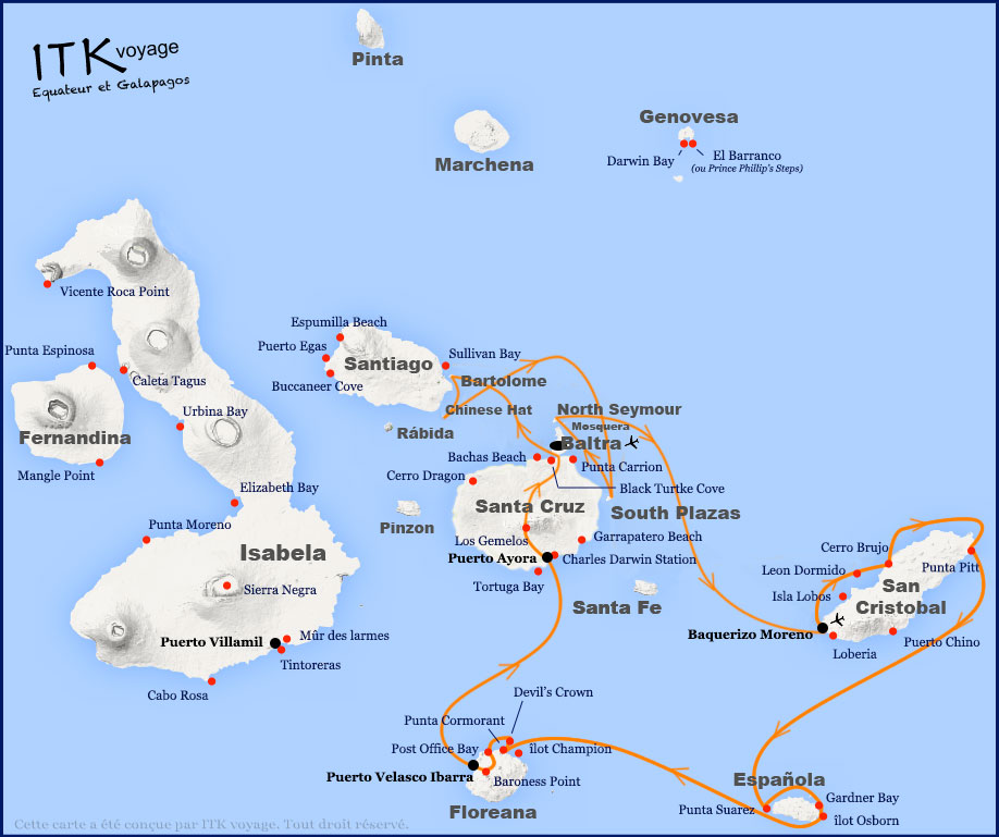 galápagos, origin, luxe, cruise, itinerary, map, 8da