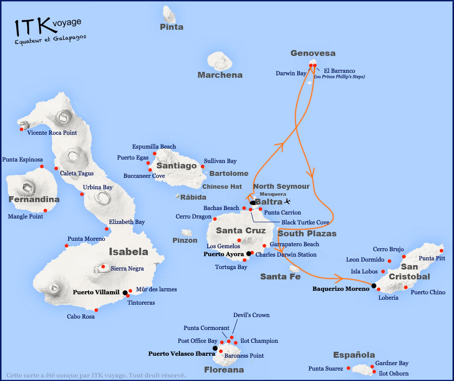 seaman, journey, superior, cruise, galápagos, itinerary, map, 4d