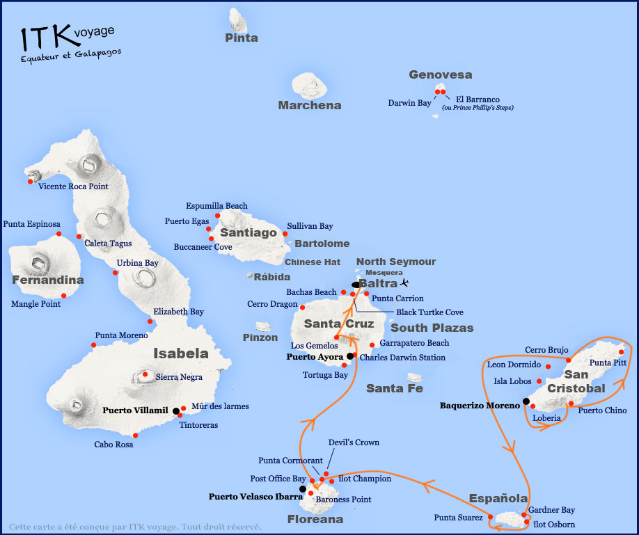 seaman, journey, superior, cruise, galápagos, itinerary, map, 5d
