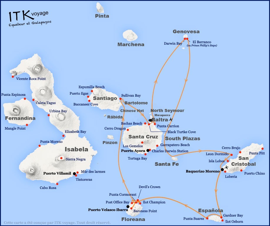 solaris, yacht, superior, cruise, galápagos, itinerary, map, 8db