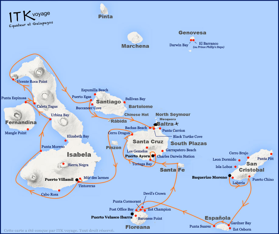 treasure, of, galápagos, superior, cruise, galápagos, itinerary, map, 11d, bc