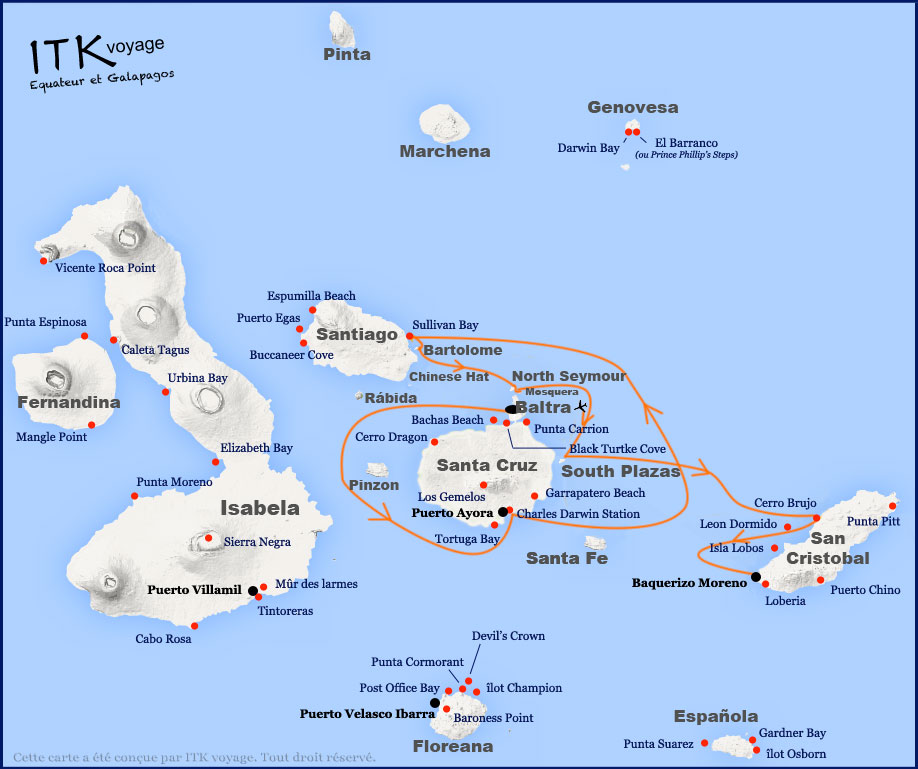 treasure, of, galápagos, superior, cruise, galápagos, itinerary, map, 5da