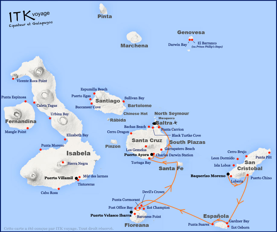 treasure, of, galápagos, superior, cruise, galápagos, itinerary, map, 5db