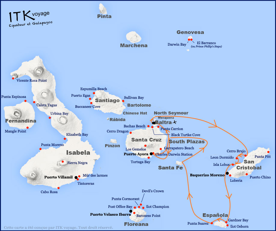 yolita, comfort, cruise, galapagos, itinerary, map, 5d