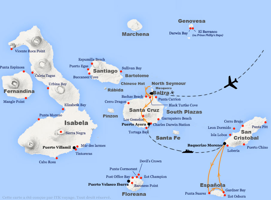 galápagos, island, hopping, tour, santa, cruz, san, cristobal, indicative, map