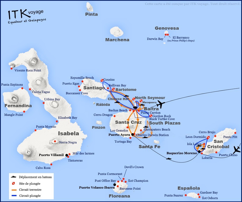 diving, galápagos, islands, itk, voyage, thematic, tour, indicative, route, map